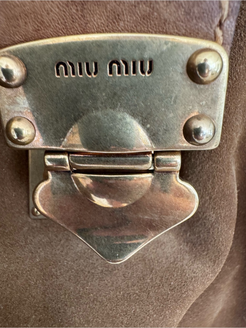 Miu Miu Brown Suede Shoulder Bag with Gold Hardware - Picture 2 of 14
